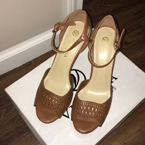 Cognac open toe heels